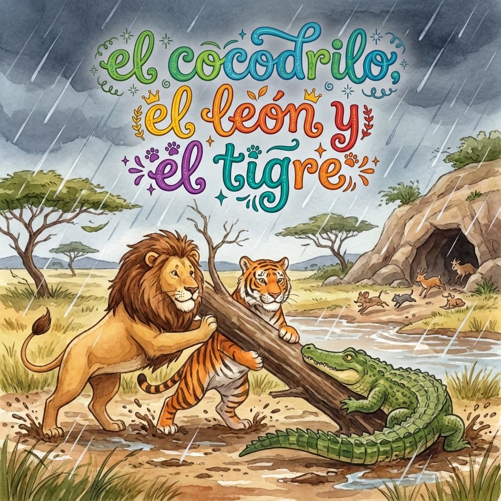 el cocodrilo, el león y el tigre